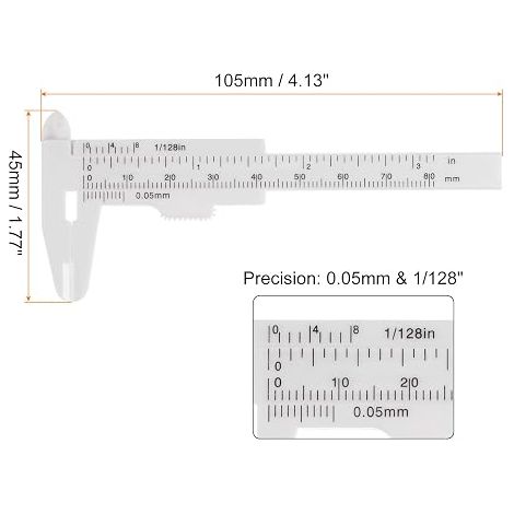 QUARKZMAN 10pcs Mini Plastic Caliper 80mm 3 Inch Vernier Caliper Sliding Gauge Portable Ruler Measuring Tool (Metric/Inch), White (1/4)