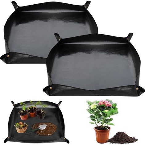 2pcs Tapis de Rempotage de Plantes 100x100cm PE Tapis de Jardinage Imperméable Coussin de Pot de Jardinage Pliable pour Rempotage Plantes Succulentes Jardin intérieur Plant Care (Noir) (1/5)