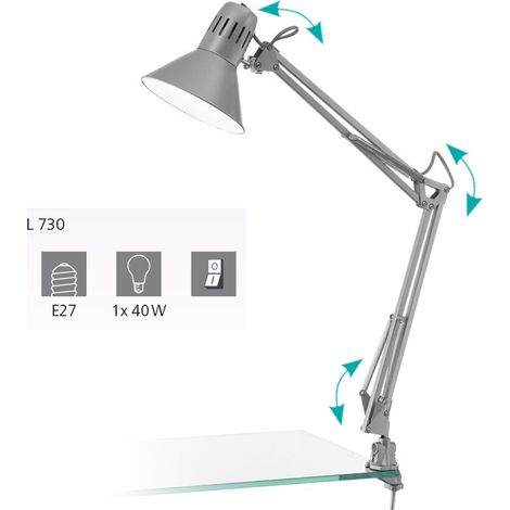 Lampada da Scrivania Ufficio Tavolo con Braccio Morsetto Snodabile Firmo EGLO - Colore Lampada: Argento (1/5)