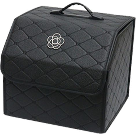 Coffre de Voiture Organisateur Haute Capacité Porte-Bagages Boîte de Rangement PU Cuir Noir avec Couvercle - Petit Modèle (1/5)