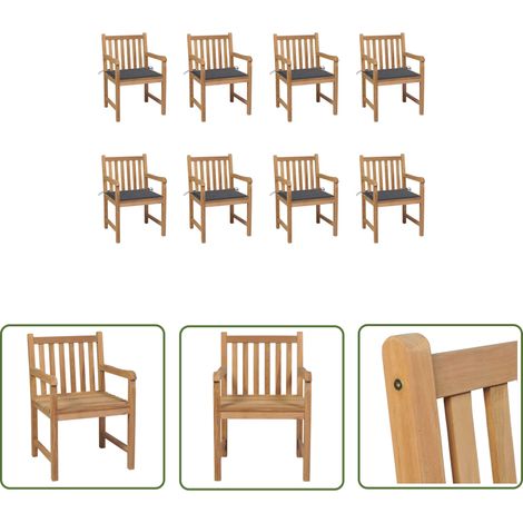 The Living Store Chaises de jardin lot de 8 avec coussins anthracite Bois teck - Chaise De Jardin - Mobilier De Jardin - Set De Chaises - Terrasse - Jardin (1/5)