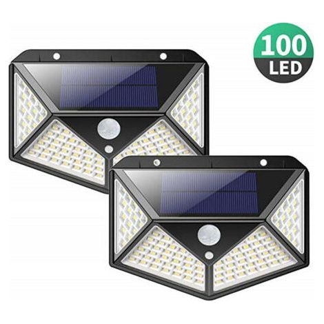 Outdoor Solar Lamp【Powerful Version 2 Pack】100 LED 2200 mAh Waterproof Outdoor Lighting 270° Solar Light Motion Sensor 180° Solar Spotlight Solar Wall Lamp for Garden (1/4)