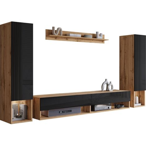 Conjunto de salón Sarasota 176, Roble wotan + Negro brillante (1/4)