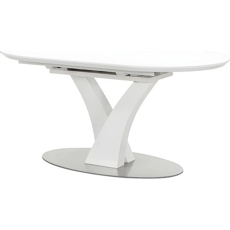 Table à manger extensible - 6 à 8 personnes - MDF et métal inoxydable - Blanc laqué - TALARA