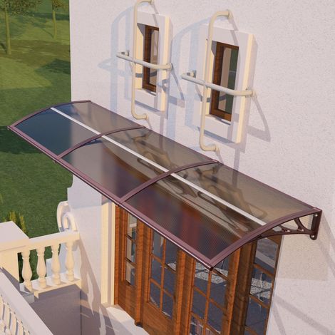 Auvent de Porte d’Entrée 120 × 240 cm, Marquise en Polycarbonate Transparent, Toit de Protection Résistant Contre la Pluie et Les Rayons UV, Gris pour Maison et Entrée (1/5)