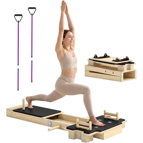 Reformer Pilates Multifonctionnel avec Bandes de Resistance et Poignees pour Maison Gymnase Naturel (1/5)