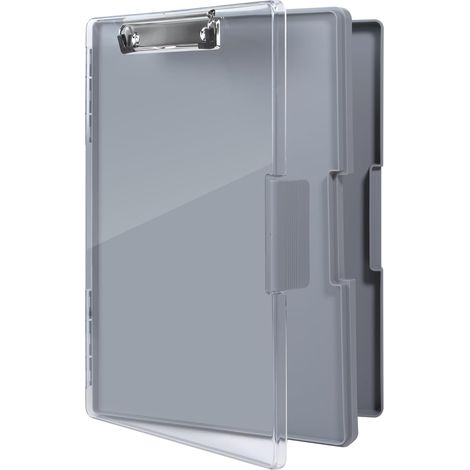 Porte-bloc A4 compartiment de rangement, étagère en plastique portable, léger, pour l'école, l'industrie et le bureau, Gris foncé (1/5)