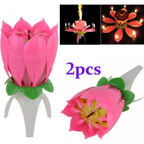 2 bougies musicales en forme de lotus, fleur chantante, cadeau romantique d'anniversaire, lot de 2 pièces