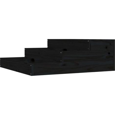 Pot de fleurs noir, dimensions 78x78x27 cm, en bois de pin massif. (1/5)