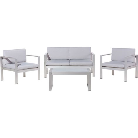 Set Giardino 4 Pezzi Divano Simil Legno Grigio Chiaro 2 Sedie e Tavolino Salerno