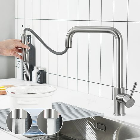 Cecipa Mitigeur de Cuisine avec Douchette Extractible, Robinet de Évier Rotatif à 360 ° , Mitigeur en Inox avec 2 Modes de Sortie D'eau, Brossé (1/5)