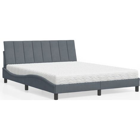 vidaXL Lit avec matelas Hanko gris foncé 160x200 cm velours (1/5)