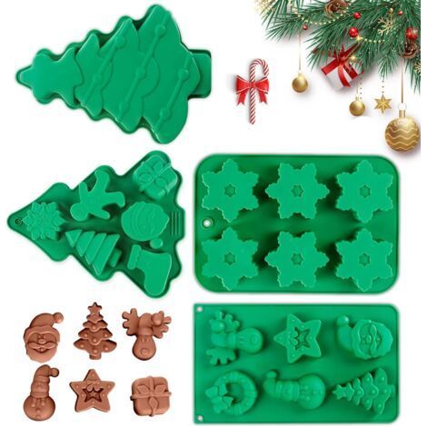Christmas Silicone Mold Chocolate Candy Baking Mold Large Size For Baking Dessert, Cake Christmas Gift Handmade Soap Candle Christmas Tree Shape (4pcs) (1/5)