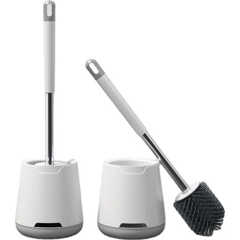 Cepillo de inodoro de silicona - Escobilla con soporte, antigoteo, antibacteriano, ventilado, de secado rápido y sin olor, para pared, para baño y aseo, blanco, 13 cm de largo x 12,6 cm de ancho x 42, (1/4)