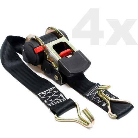 Wiltec Automatik Zurrgurt 4er Set 750 daN Zuglast 3 m x 50mm PES Spanngurt mit S-Haken selbstaufrollend, ideal für Autotransport (1/4)