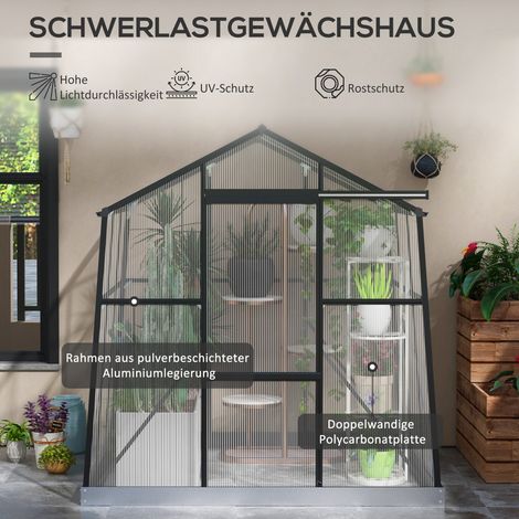 Serre de jardin robuste anti-intempéries 192x192x203 cm chassis noir (1/4)