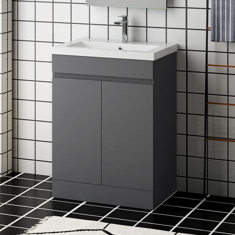 Acezanble Bathroom Vanity Unit & Basin Sink 600mm Floor Standing Door Grey (1/4)