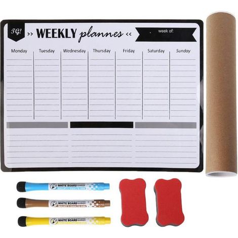 Agenda hebdomadaire, tableau blanc magnétique souple, aimants pour réfrigérateur, tableau d'affichage à dessin, bloc-notes, calendrier