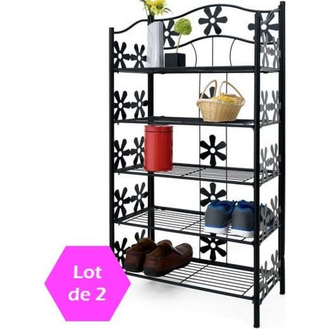 Lot de 2 Étagères métal 5 niveaux - Motifs fleurs pour salon, salle de bain chambre