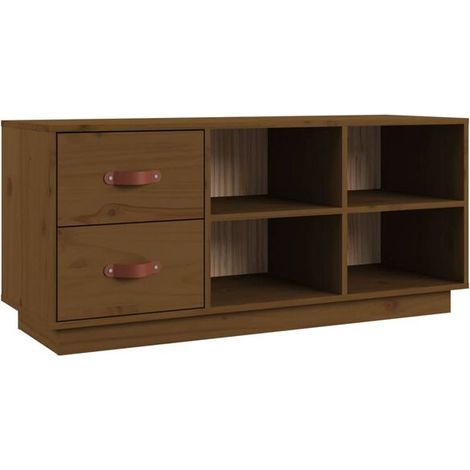 Tabouret à chaussures, couleur miel, 100 x 34 x 45 cm, en pin massif (1/5)