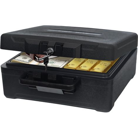 Boîte à documents ignifuge et étanche, sûre pour la maison, boîte de verrouillage portable avec serrure à clé et poignée ergonomique, 1 heure à 926,7 °C, étanche 72 heures (1/5)