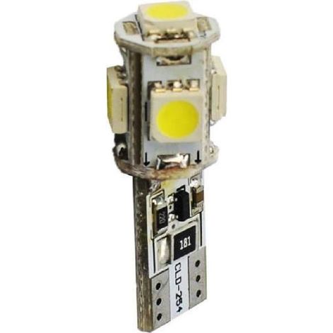 2 Ampoules LED - Canbus T10 W5W - 5 LED SMD 3528 - 12 V - 2.20 W - Blanc