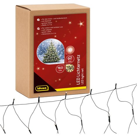 Guirlande lumineuse LED avec 160 LED blanc chaud, environ 2 x 1 m, pour l'extérieur et l'intérieur, avec minuterie 8 heures et transformateur, comme décoration de fête (1/5)