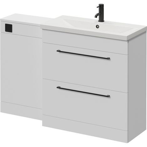 Napoli 390 Gloss White 1300mm 2 Drawer Vanity Unit Toilet Suite with Glide Basin - 1300mm - Matt Black 480mm HandleWithout Kingston Toilet Pan