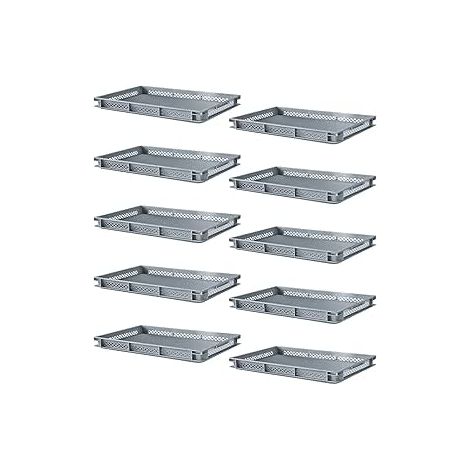 BRB Lot de 10 boîtes Euro avec fond fermé - Dimensions : 600 x 400 x 75 mm - Gris