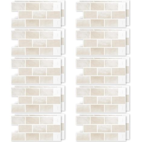 20 Pièces Carrelage Adhesif Credence Adhesive Pour Cuisine Beige 3D Carrelage Adhesive Mural pour Cuisine, Salle de Bain, Décoration Murale, Imperméable 30,5 x 15,3 cm (1/5)