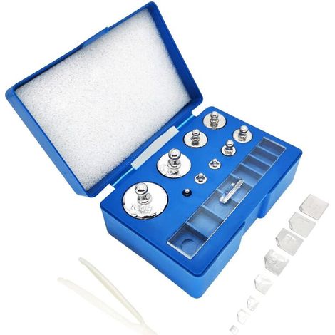 Jeu de poids d'étalonnage en acier inoxydable, 10 mg à 100 g, précision ±0,003 g, coffret inclus pour balance de laboratoire et commerce (1/4)