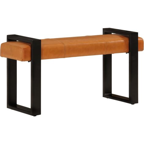 Banc Noir et marron 110 cm Cuir de chèvre véritable (1/5)
