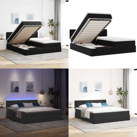 vidaXL Ottoman-Bett mit Matratzen & LEDs Schwarz 180x200 cm Samt (1/5)