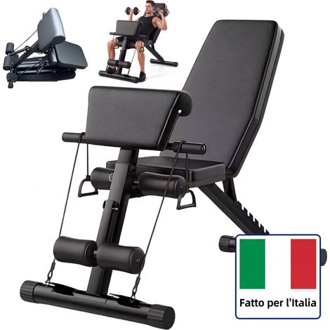 Relaxdays Panca pieghevole e regolabile 200 kg, con bande elastiche e cuscinetto preacher, multifunzione, nera (1/5)