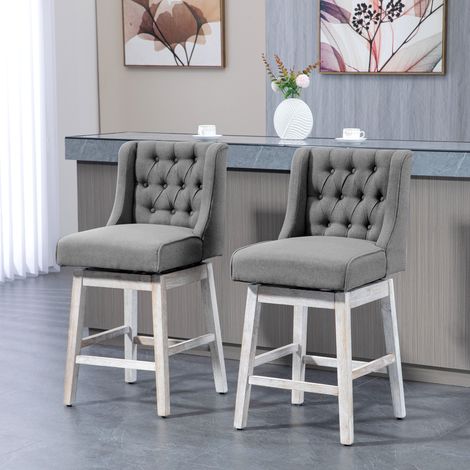 Juego de 2 Taburetes de Bar con Respaldo Taburetes Altos de Cocina Giratorios 180° Patas de Madera 46x57x101 cm Gris (1/5)