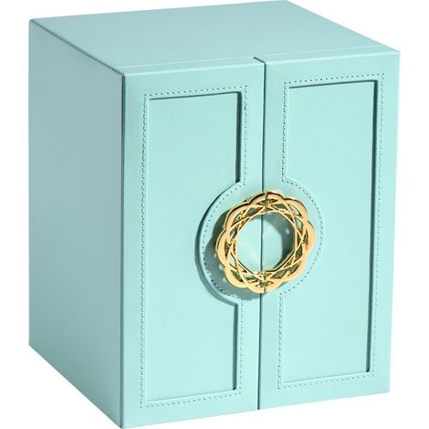Pour boîte de rangement de bijoux, pour cuir, double porte, vert, style européen, boîte de rangement de bracelet de montre de boucle d'oreille de collier, 23,5 17,5 14 cm (1/5)