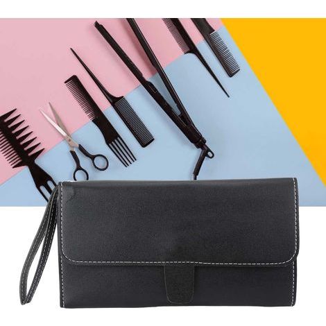 Étui de rangement professionnel pour ciseaux de coiffeur en cuir PU noir, trousse salon (1/5)