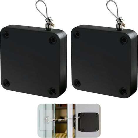 Ferme-Porte Automatique 1200N, Groom Porte Sans Perçage Noir en ABS, Fermeture Automatique Silencieuse avec Câble Acier 1.3m pour Porte Coulissante et Bois, Ressort de Rappel Puissant pour Bureau et (1/5)
