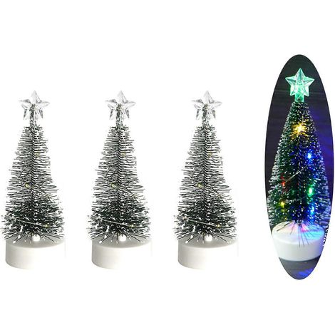 Robuste Mini-Weihnachtsbaumdekorationen mit künstlichem Schnee und zarten Ornamenten sorgen für festliche Stimmung. (1/5)