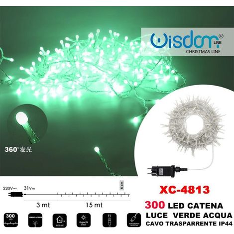 Trade Shop - Cadena De Luz 300 Led Luciérnagas Luz Verde Agua Cable Transparente Xc-4813 -
