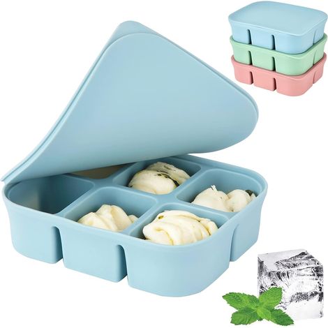 ® Large Ice Cube Mold, Ice Cube Tray with Stackable Lids, Frozen Baby Food Storage Box LFGB and BPA Free, Dishwasher and Oven Safe(63ml(1 Grille),Blue) (1/5)