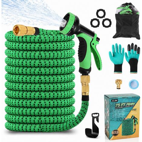 Tuyau d'Arrosage Extensible 22.5M avec Enrouleur Automatique, Tuyau Jardin Retractable Flexible 10 Modes, TPE 2500D Renforcé, Raccord Métal Antifuite, pour Jardin Moyen, Terrasse, Nettoyage (1/5)