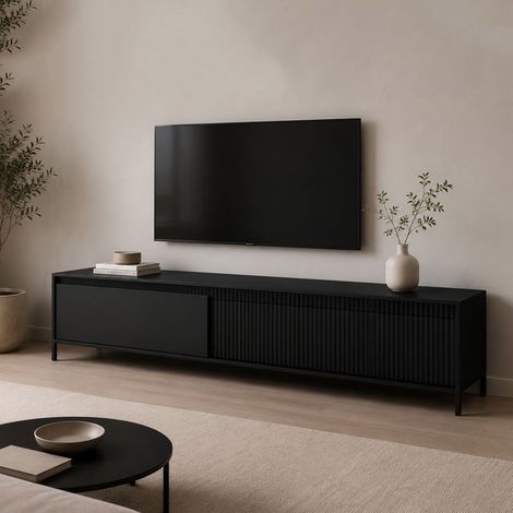 TV-Schrank Kami, ein Boden, 2 Türen, Streifenoptik, 187x40x53h cm Schwarz (1/5)