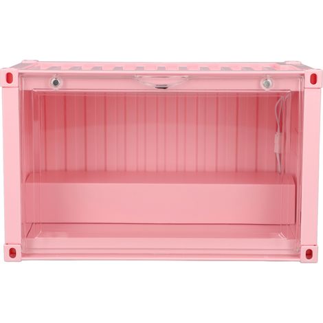Vitrine miniature éclairée par LED, anti-poussière, empilable, pour figurines et maquettes, couleur rose. (1/5)