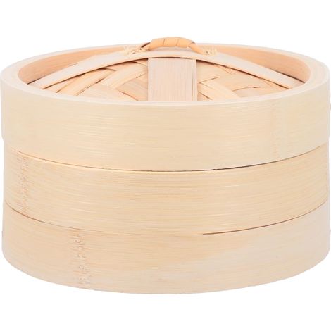 Panier vapeur naturel de 18 cm avec couvercle pour dim sum asiatiques et légumes. (1/5)