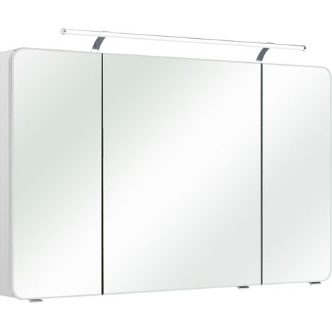 Badezimmer Spiegelschrank 3-türig FES-4005-66 Korpus in Hochglanz Lack Polarweiß, inkl. Beleuchtung - B/H/T: 120/72/17cm (1/3)