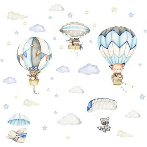 1 Set Animal Hot Air Balloon Wall Sticker Wall Stickers Animals in Hot Air Balloon Wall Stickers Hot Air Balloons for Children's Room Baby Nursery Decor (1/5)