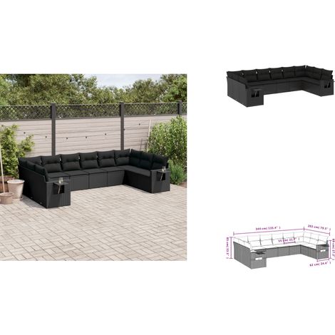 10-tlg. Garten-Sofagarnitur mit Kissen Schwarz Poly Rattan - Gartenmöbel - Outdoor Möbel - Lounge Set - Rattan Gartenmöbel - Polyethylen Gartenmöbel (1/3)