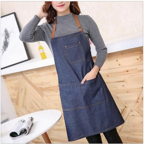Tablier - Coton Denim - Antitache - Pour Cuisine Peinture Jardin - Unisexe Adulte - 71 x 65 cm - 1 Pièce (1/5)