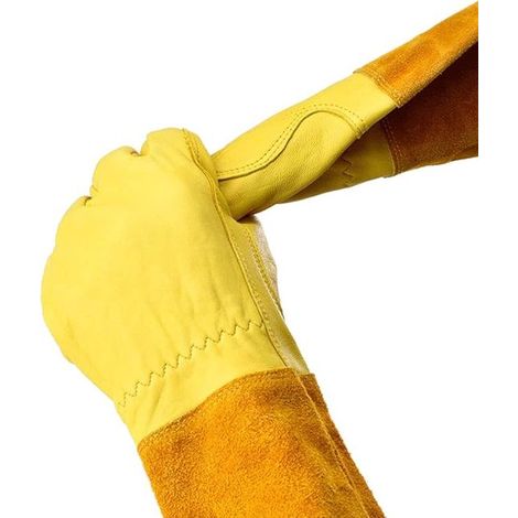 1 par de guantes de jardinería,piel de vaca resistente a las espinas,poda de rosales/zarzamoras,guantes de jardinería de cuero largos,amarillo (1/4)
